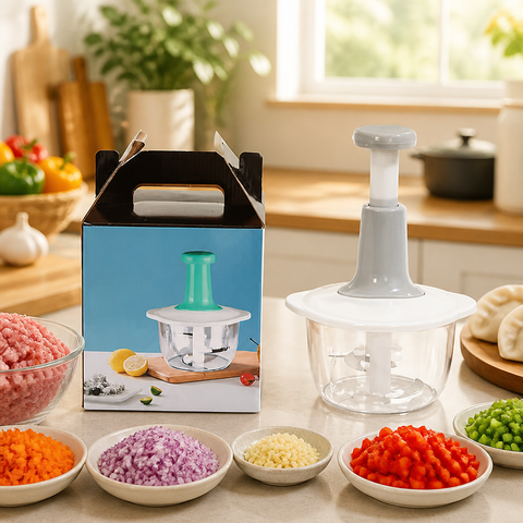 2L Manual Press Food Chopper & Meat Mincer | 4 Stainless Steel Blades | Food-Grade Vegetable Cutter & Garlic Chopper