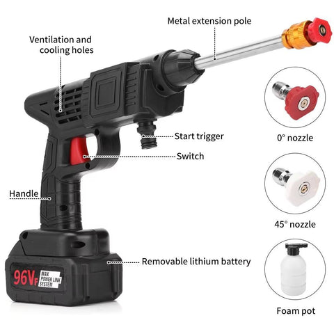 High Pressure Cordless Portable Car Wash Spray Gun – Rechargeable Battery Jet Washer Set