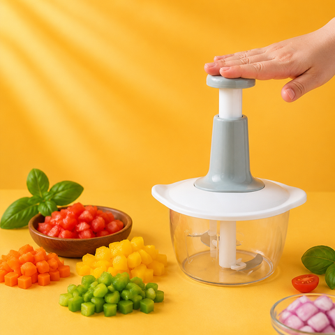 2L Manual Press Food Chopper & Meat Mincer | 4 Stainless Steel Blades | Food-Grade Vegetable Cutter & Garlic Chopper