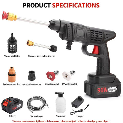 High Pressure Cordless Portable Car Wash Spray Gun – Rechargeable Battery Jet Washer Set